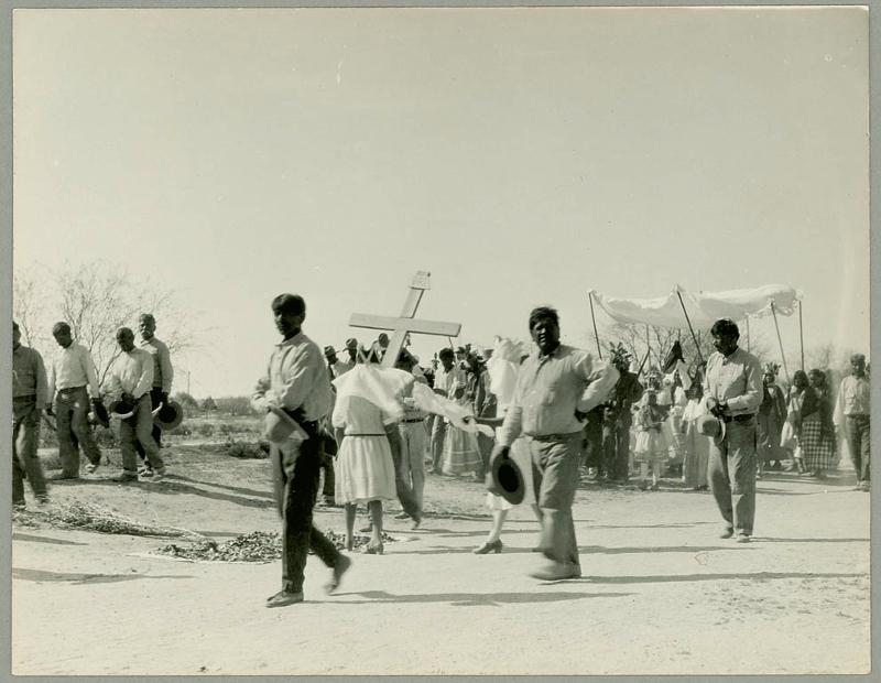 Pictures shows people celebrating Yaqui Easter Procession, ca. 1950